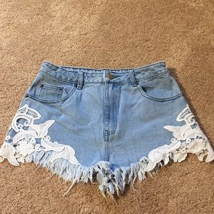 Denim shorts with lace on sides size M